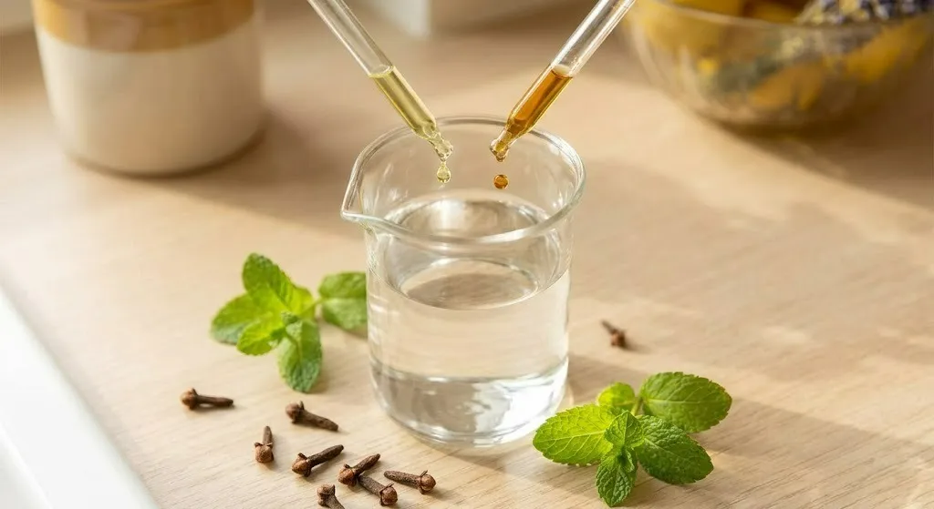 Clove oil and cottonseed oil concentrate mixed with water for household use